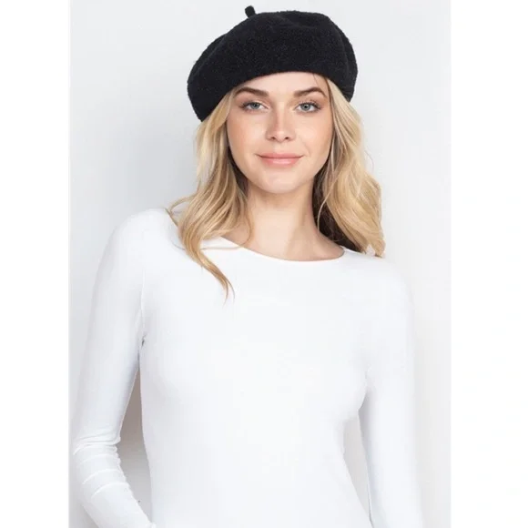 Accessories | Fuzzy Fleece Black Beret Hat | Poshmark display picture 1
